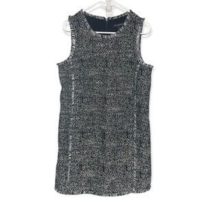 BANANA Republic Factory Tweed Black White Fringed Sleeveless Shift Midi Dress, 6